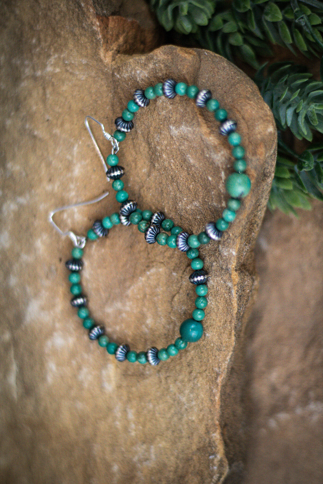 Turquoise 5mm Saucer Beads 2" Hoop Earring