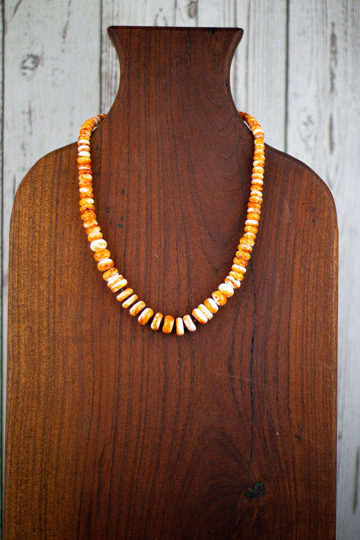 Graduated Orange Spiny with Brown Shell Necklace 19"