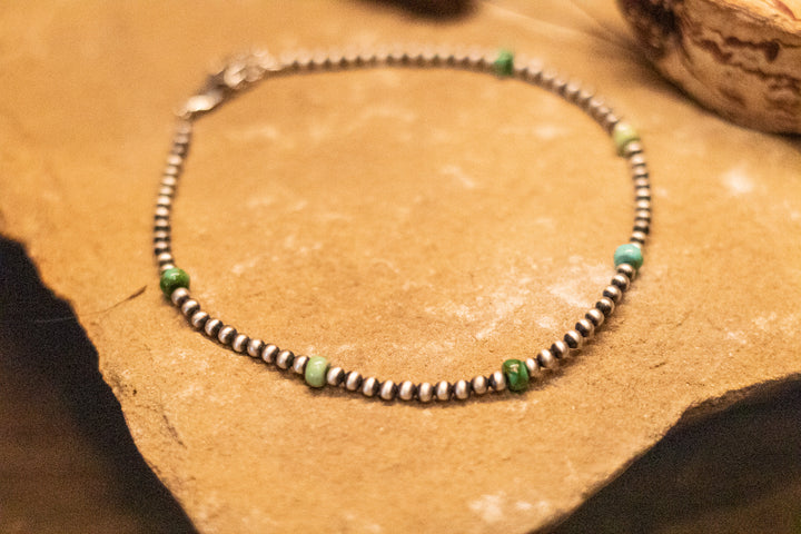 3mm Navajo Pearl with Sonoran Gold Turquoise Anklet 9" long (adjustable)