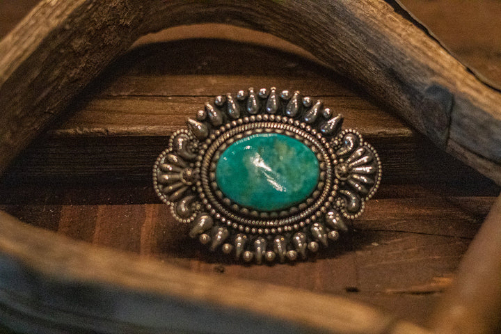 Repousse Large Turquoise Adjustable Ring