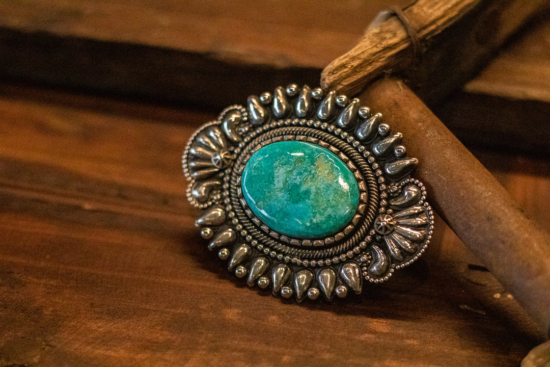 Repousse Large Turquoise Adjustable Ring