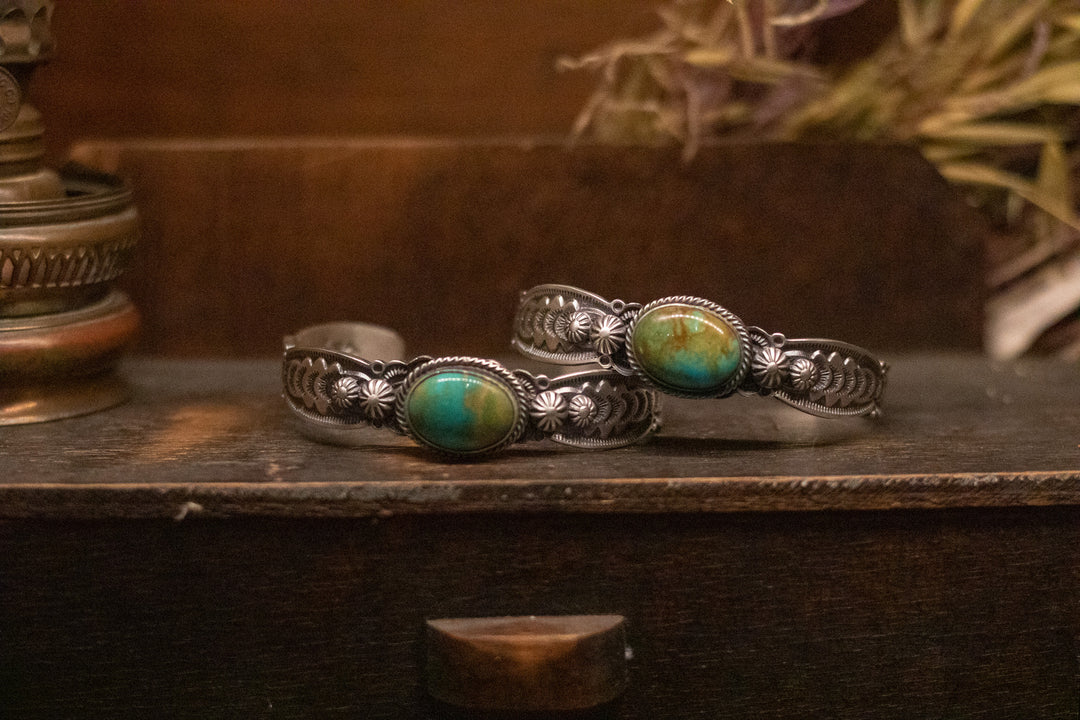 Royston Turquoise Button Stamped Stacker Cuff Bracelet