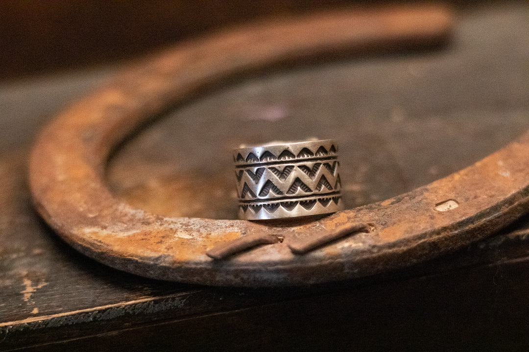 Blue Turquoise Sterling Silver Button Stamped