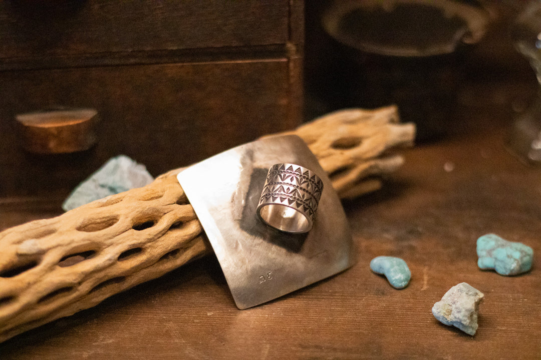 Diamond Sterling Silver Hand Stamped Ring