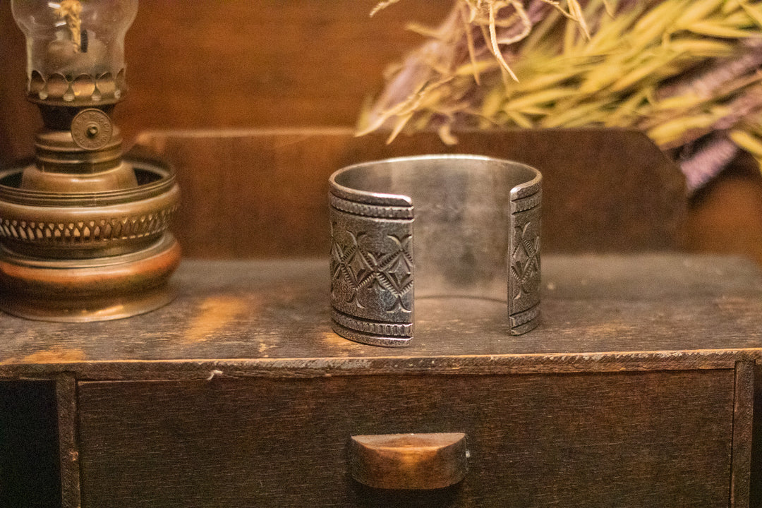 Turquoise and Sterling Silver Tufa Cast Cuff Bracelet