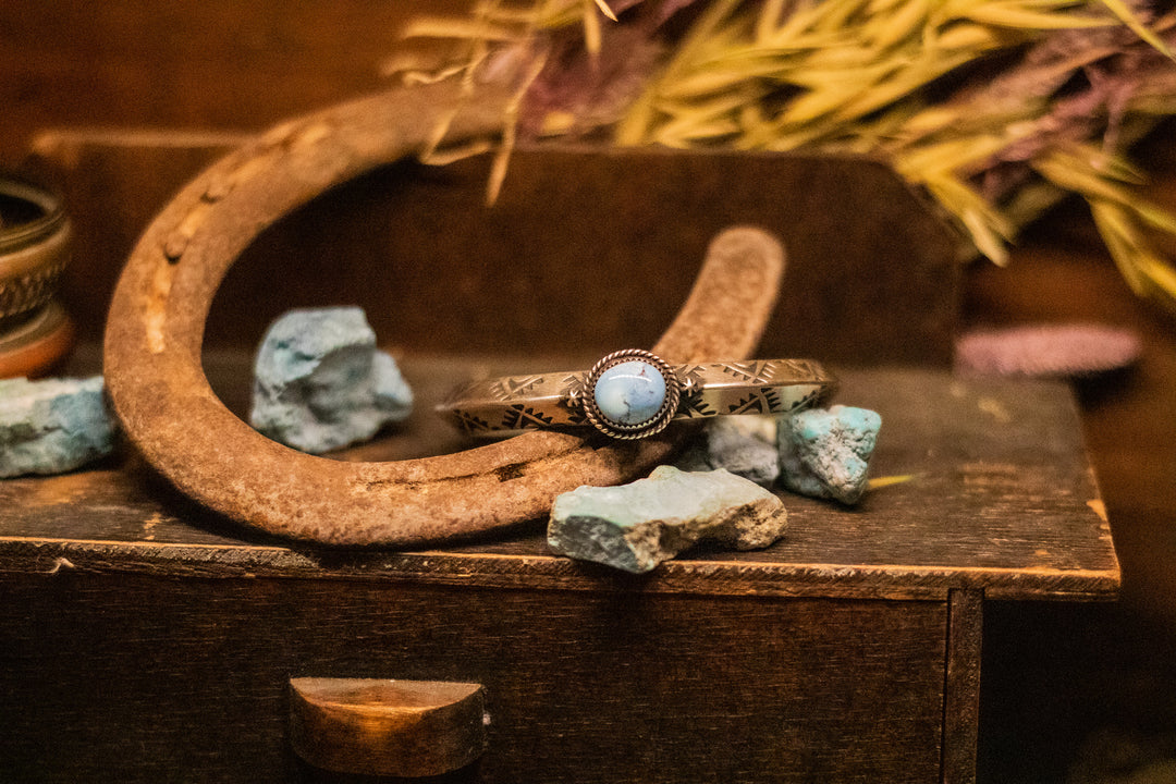 Golden Hill Turquoise Knife Stamped Stacker Bracelet