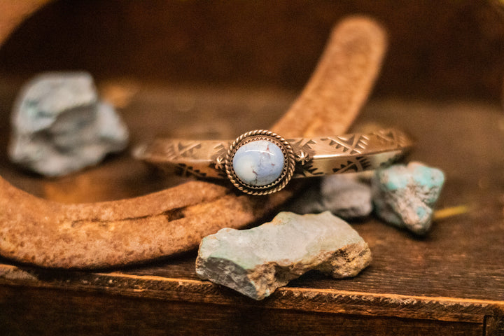 Golden Hill Turquoise Knife Stamped Stacker Bracelet