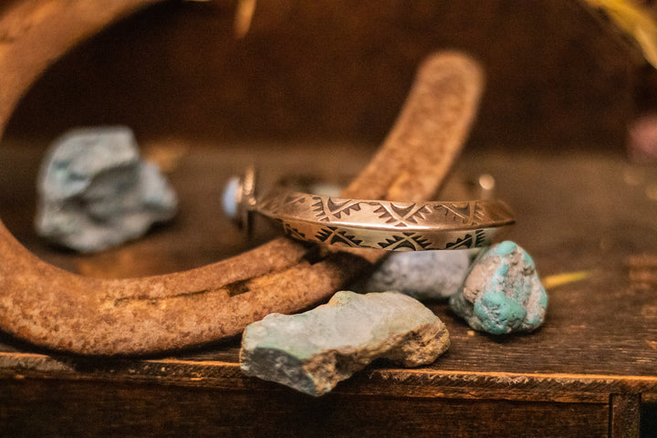 Golden Hill Turquoise Knife Stamped Stacker Bracelet