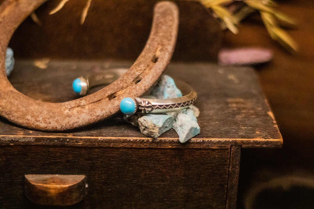 Heavy Gauge Stamped Stacker Cuff with Turquoise