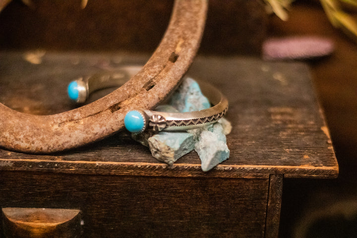 Heavy Gauge Stamped Stacker Cuff with Turquoise