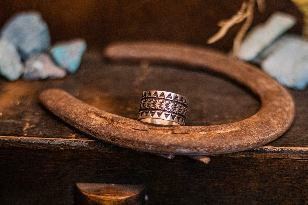 Sterling Silver Stamped Heart Wide Ring Size 8