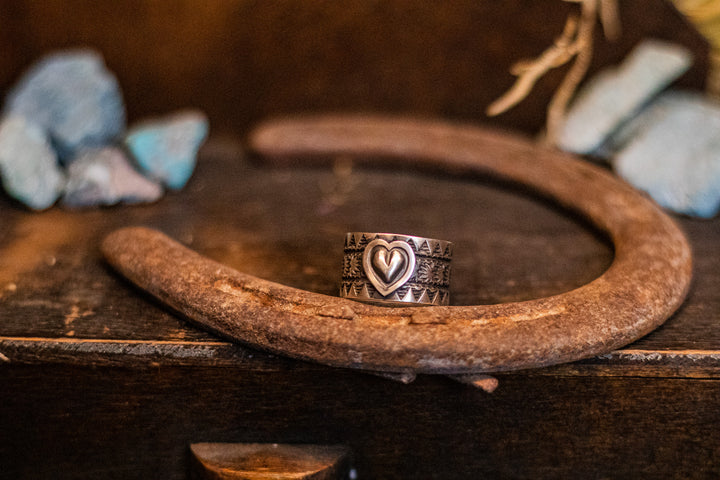 Sterling Silver Stamped Heart Wide Ring Size 8