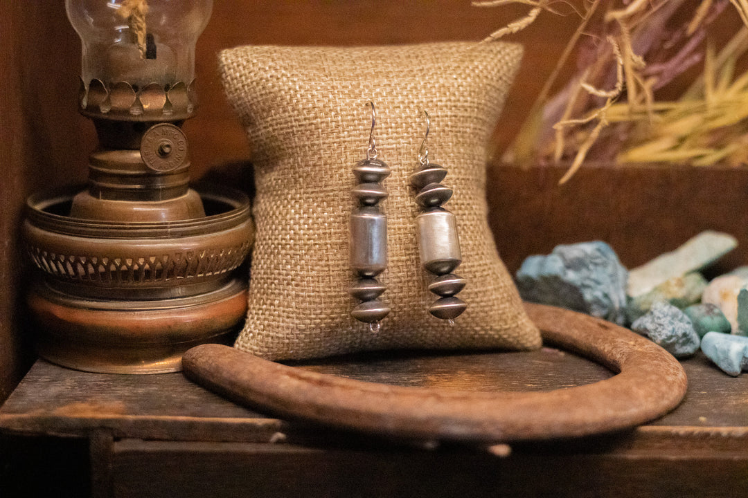 Sterling Silver Navajo Pearl and Barrel Earrings