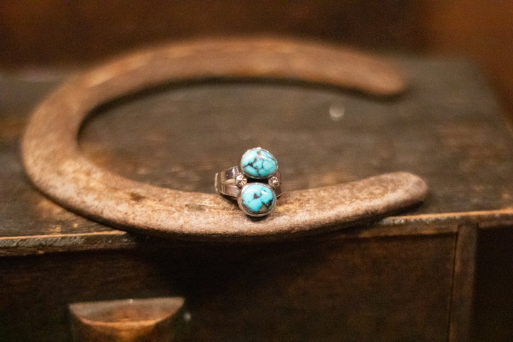 Turquoise Double stone with Buttons Ring