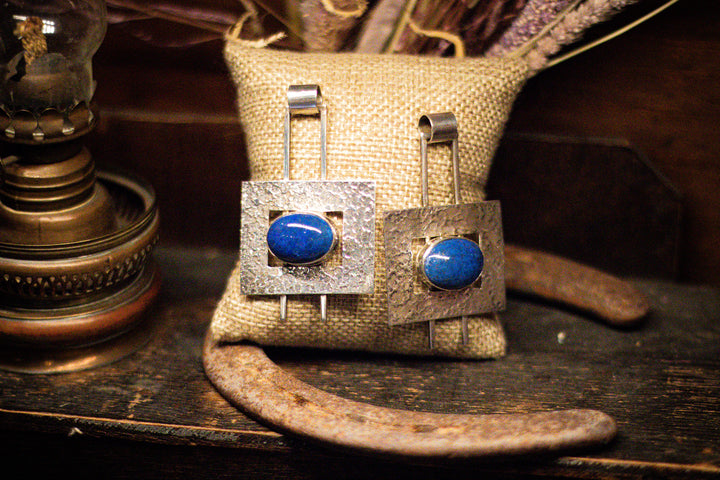 Denim Lapis Sterling Silver Hammered Square Earrings