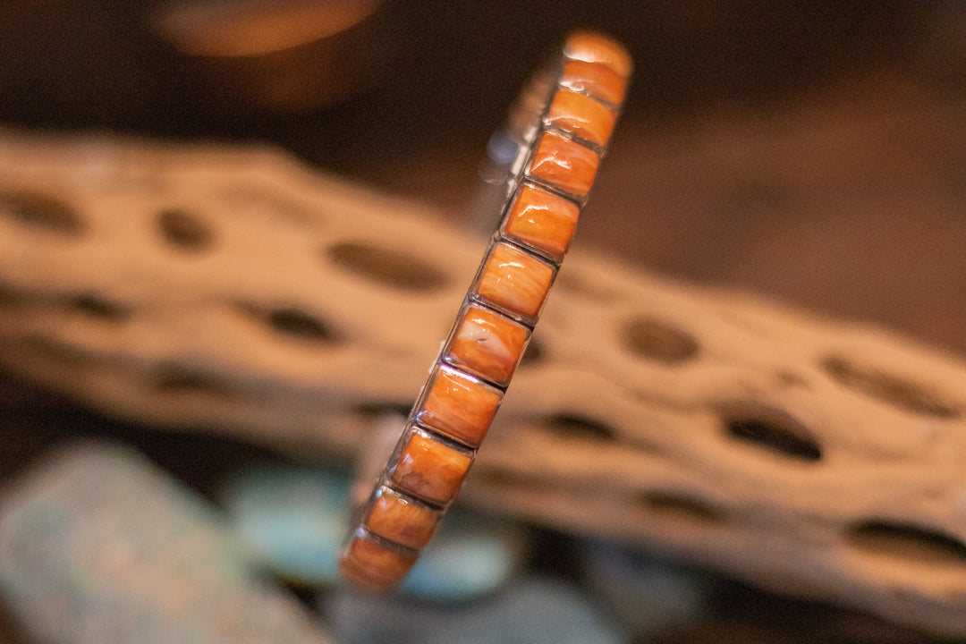 Orange Spiny Square Stacker Cuff (Small/Medium)