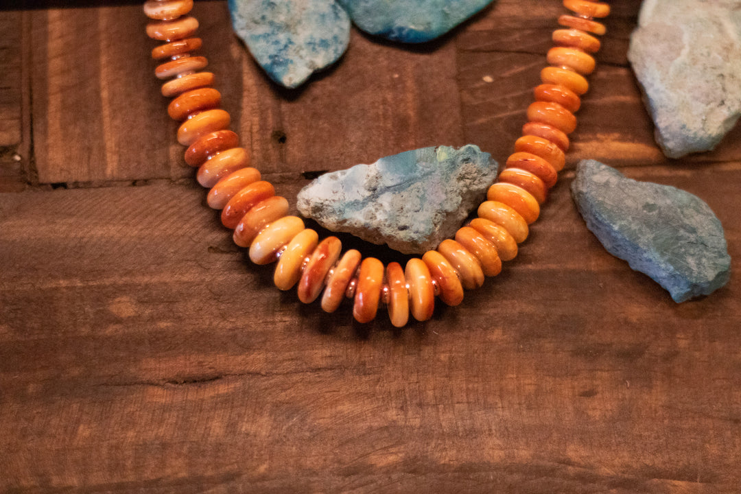 Orange Spiny Graduated Beads with Sterling Silver Spacers Necklace 24"