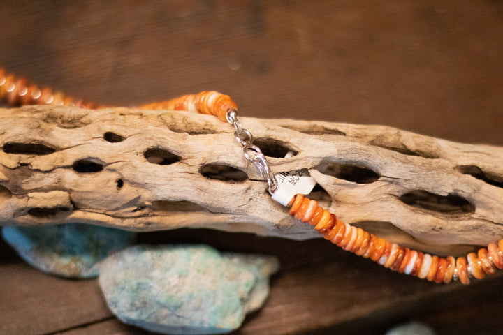 Orange Spiny Graduated Beads with Sterling Silver Spacers Necklace 24"