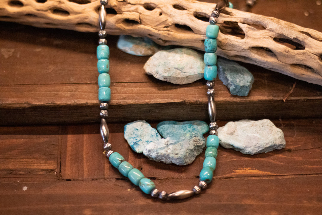 Blue Tubular Turquoise Melon Beads Necklace