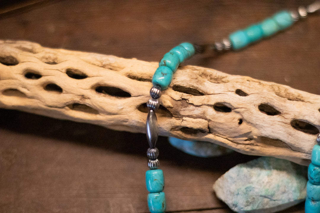 Blue Tubular Turquoise Melon Beads Necklace