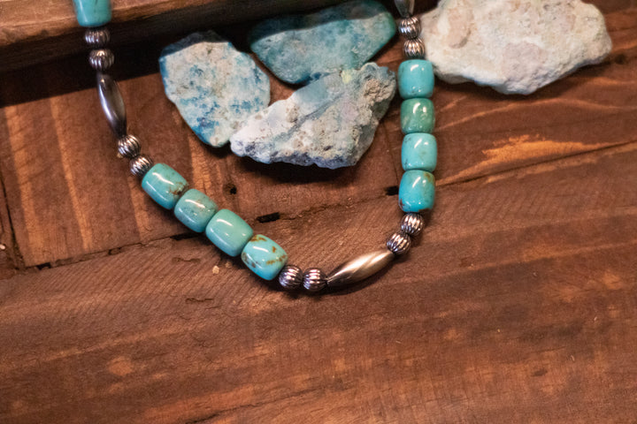 Blue Tubular Turquoise Melon Beads Necklace