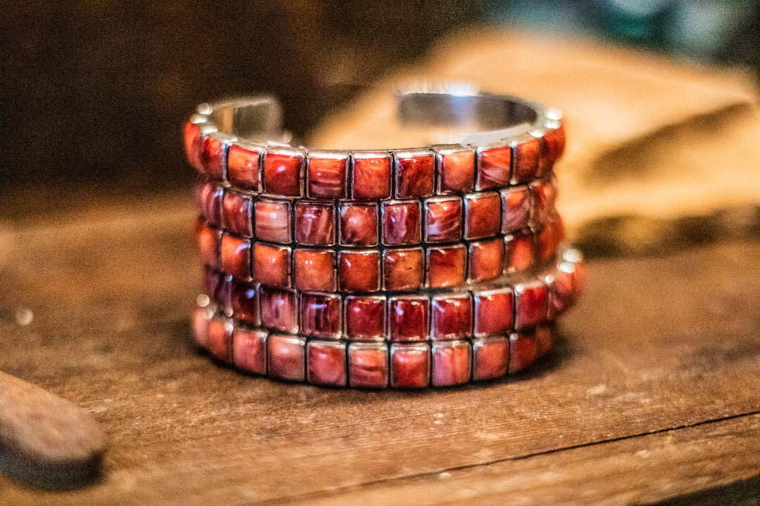 Red Spiny Square Stacker Cuff (Small/Medium)