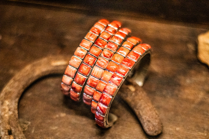 Red Spiny Square Stacker Cuff (Medium )