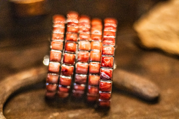 Red Spiny Square Stacker Cuff (Small)