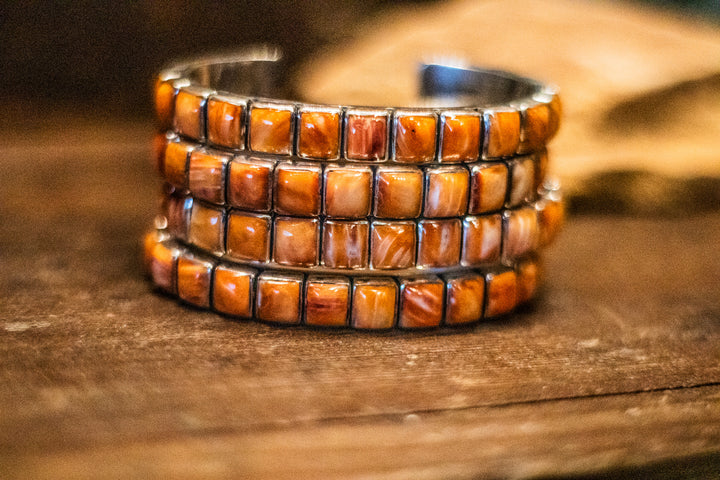 Orange Spiny Square Stacker Cuff (Medium)