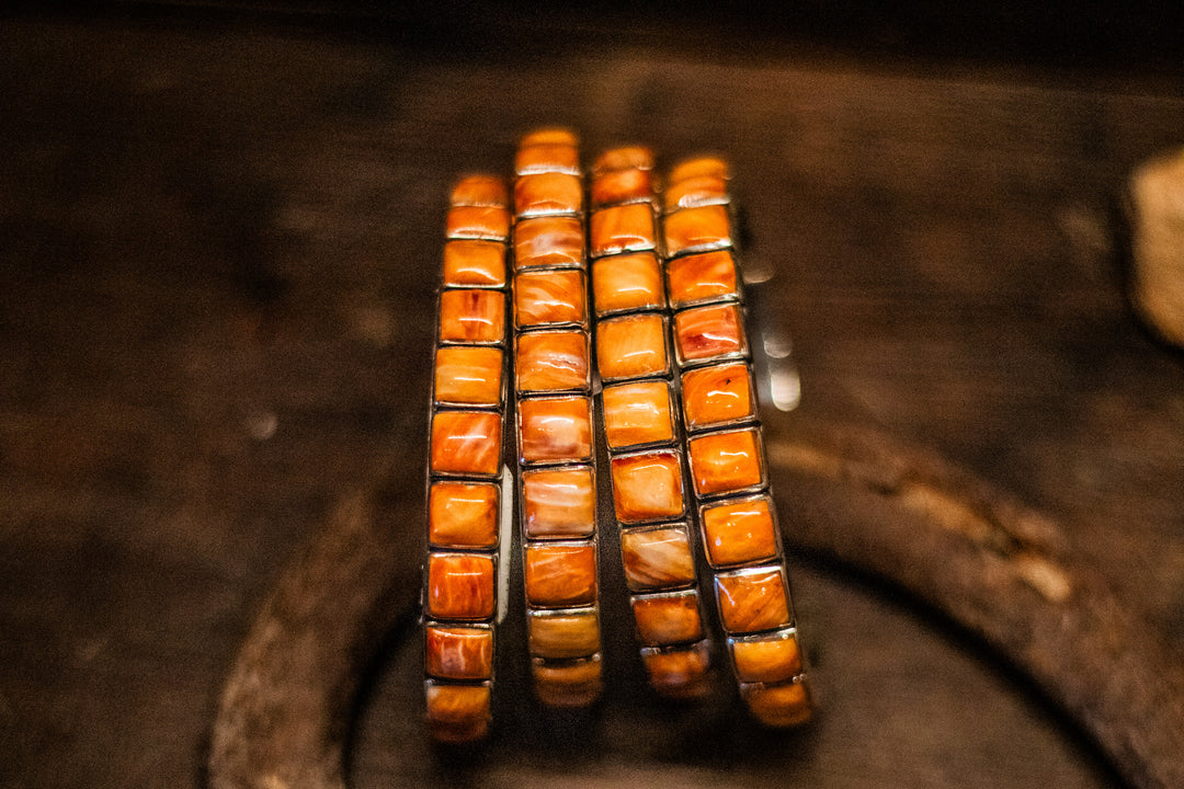 Orange Spiny Square Stacker Cuff (Medium)