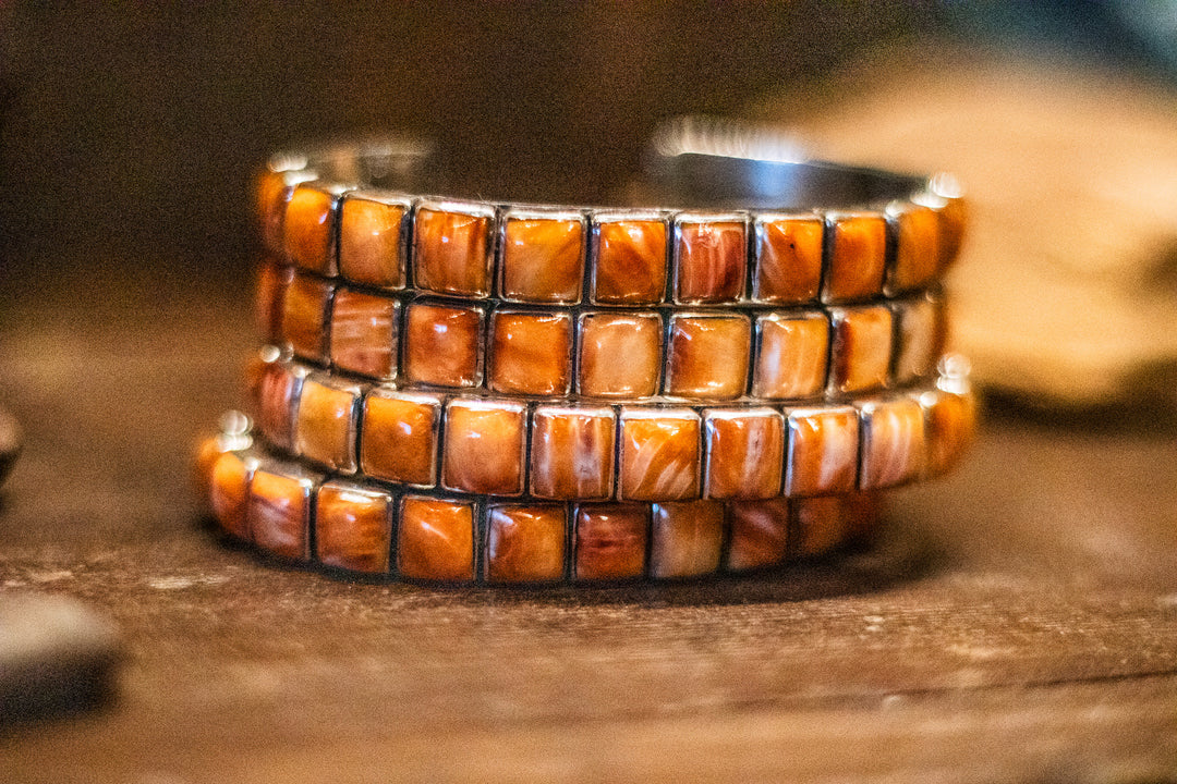 Orange Spiny Square Stacker Cuff (Small)