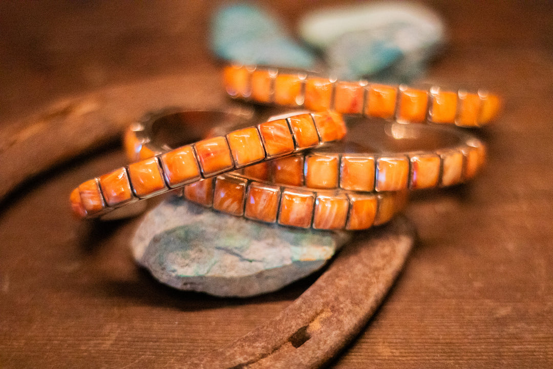 Orange Spiny Square Stacker Cuff (Medium)