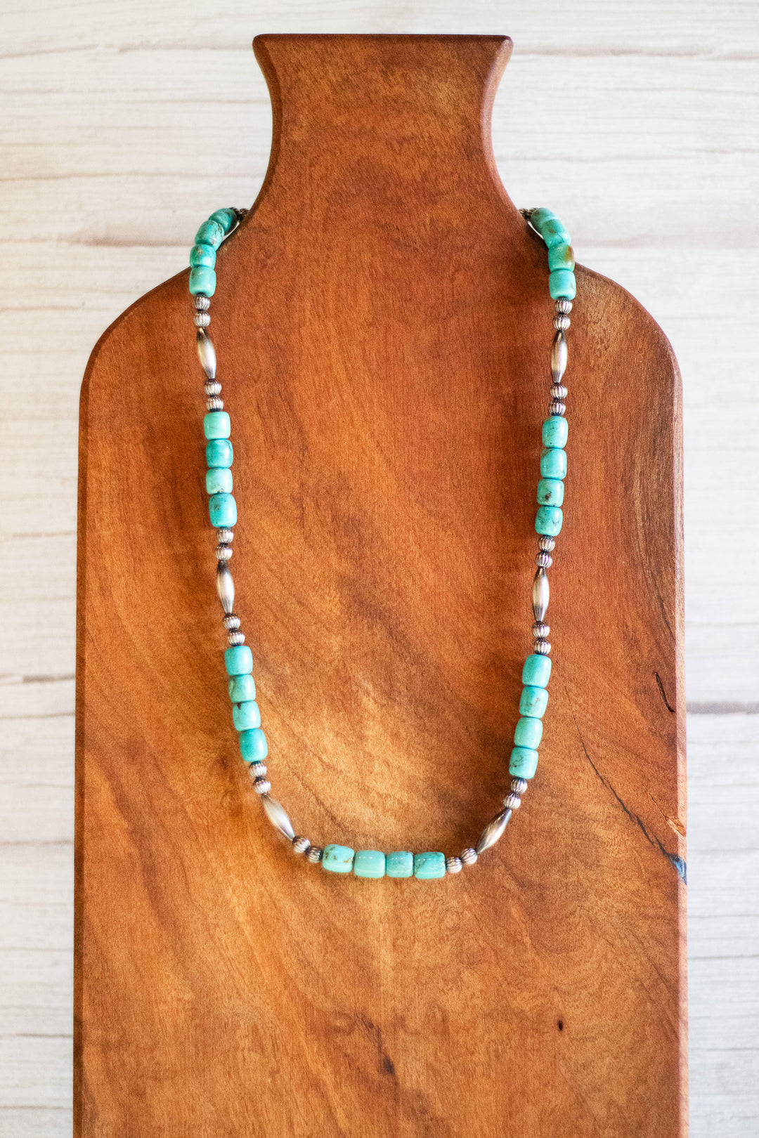 Blue Tubular Turquoise Melon Beads Necklace