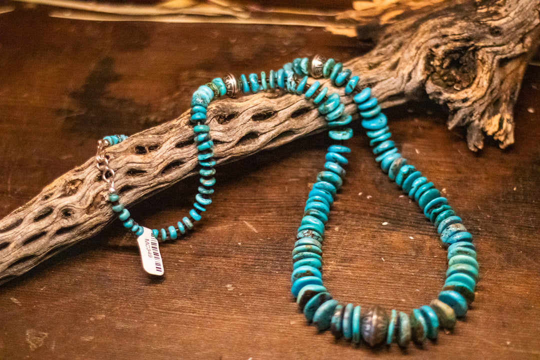 Turquoise Graduated Disc Heishi Bead with Stamped Navajo Pearls
