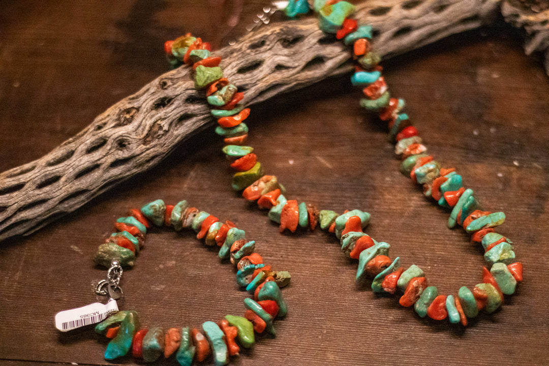 Mediterranean Coral and Royston Turquoise Nugget Necklace