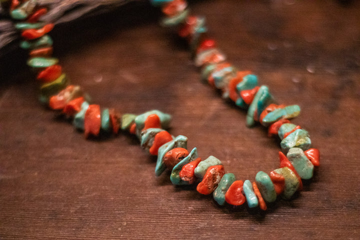 Mediterranean Coral and Royston Turquoise Nugget Necklace