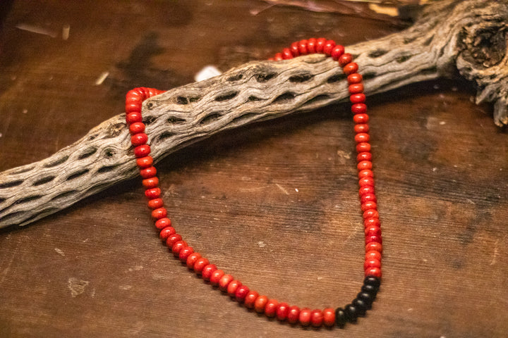 Red Sponge Coral 8mm with 8mm Jet Bead Necklace 19"