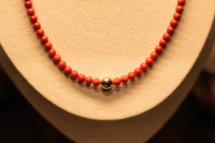 Mediterranean Coral 14K Yellow Gold Bead Necklace