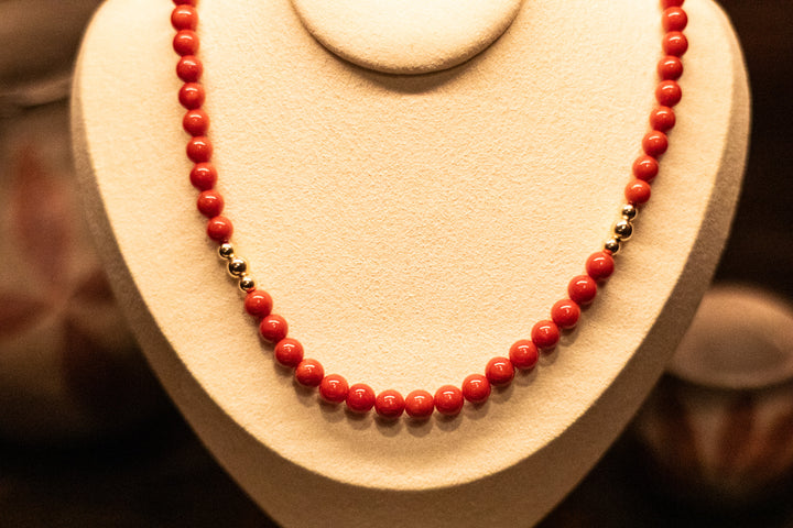 Mediterranean Coral 14K Yellow Gold Bead Necklace