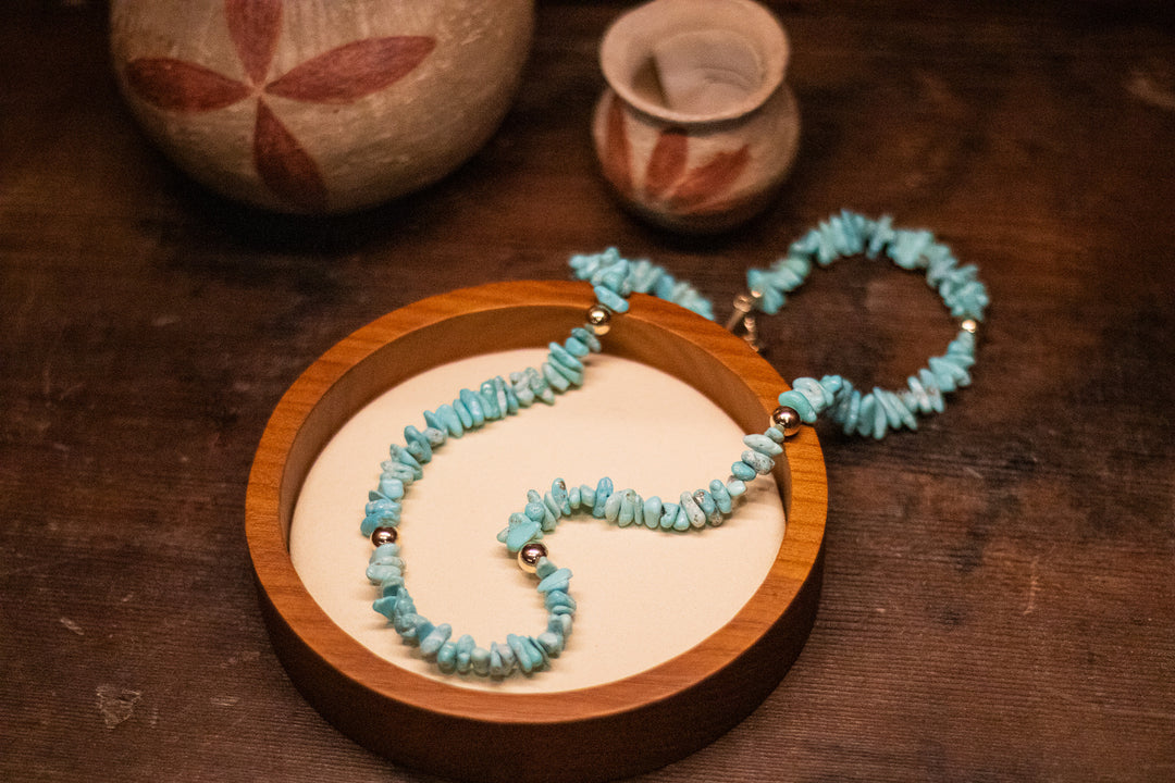 Dry Creek Turquoise with 14K Yellow Gold Necklace 20" Long