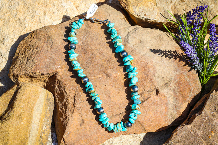 Kingman Turquoise Nugget 12mm NP Beads 16" Necklace