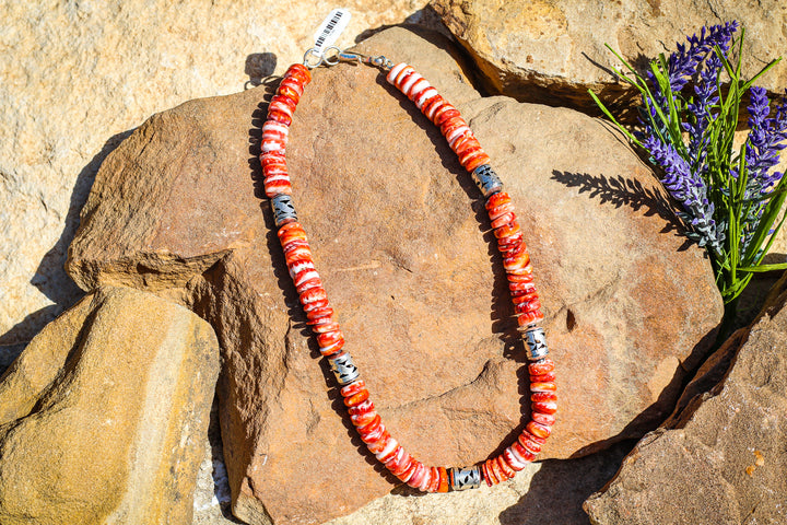 Red Spiny & Barrel Beads Necklace