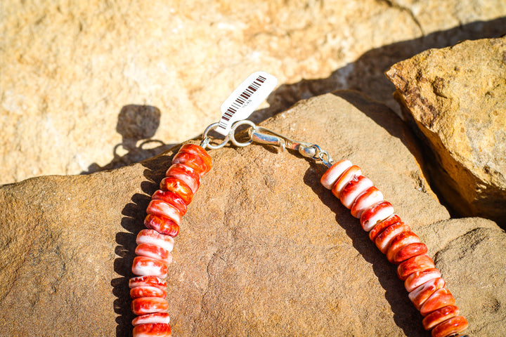 Red Spiny with Sterling Silver Barrels 18" Necklace