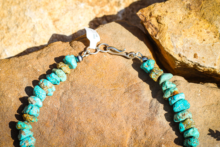 Kingman Turquoise Nugget 12mm NP Beads 18" Necklace