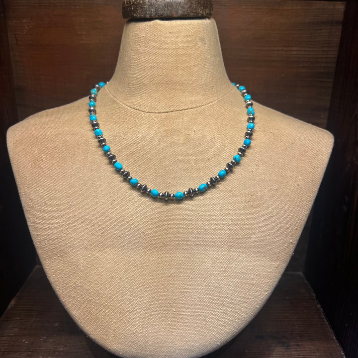 Turquoise 6mm & Saucer Necklace