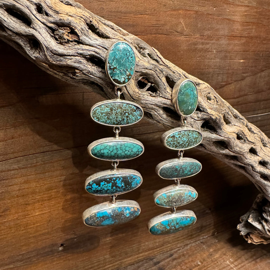 Spiderweb Kingman Turquoise Oval Drop Earrings
