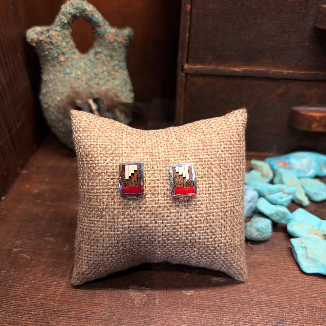 Red Feather Rectangle Inlay Studs