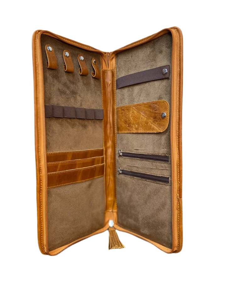 Tan Cowhide & Tooled Leather Jewelry Wallet   