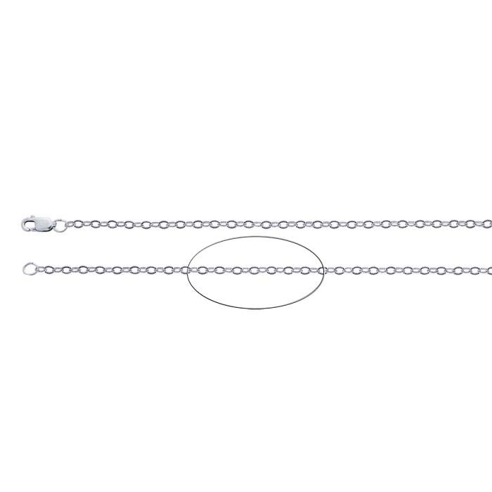 Sterling Silver Oxidized 2.1mm Patterned Oval Cable Chain