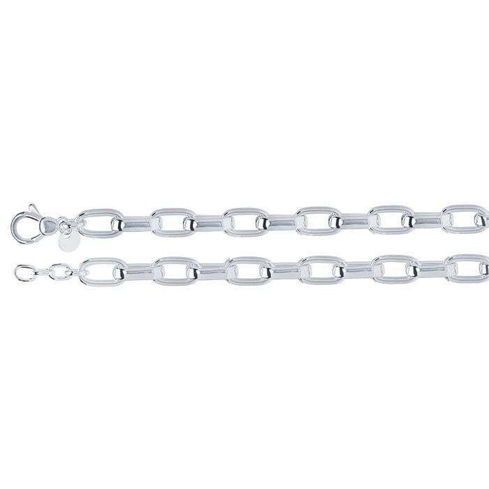 Sterling Silver 9.5mm Hollow Oval Link Chain Bracelet